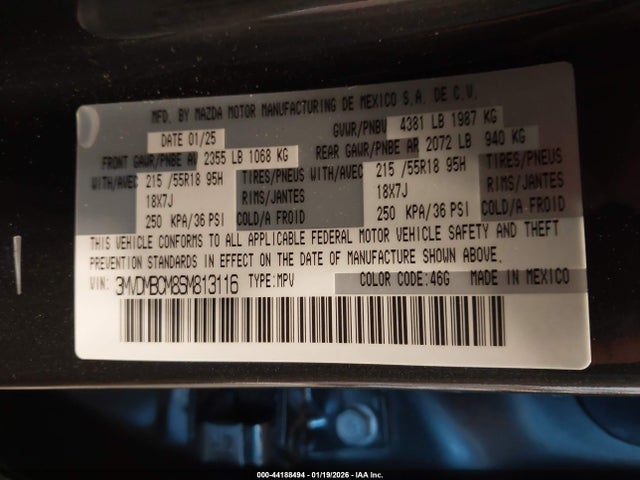 44188494 :رقم المزاد ، 3MVDMBCM8SM813116 vin ، 2025 Mazda Cx-30 2.5 S Preferred Package مزاد بيع
