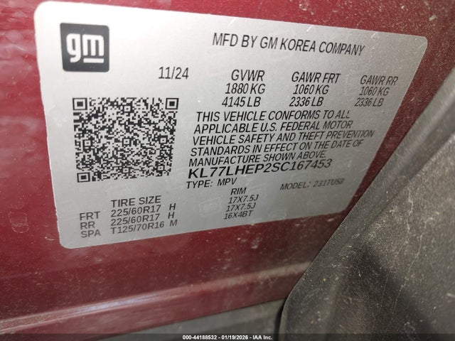Aukcja sprzedaży 2025 Chevrolet Trax Fwd Lt, vin: KL77LHEP2SC167453, numer aukcji: 44188532