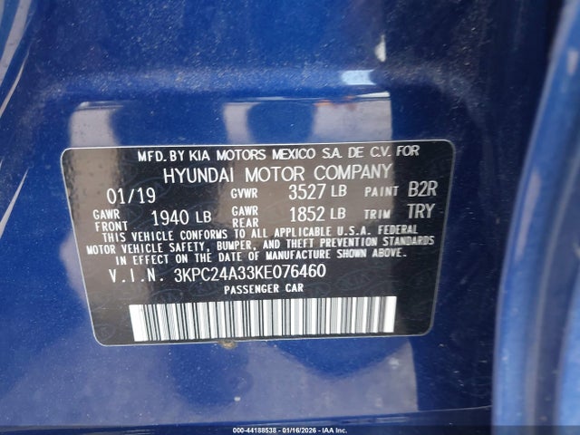 Aukcja sprzedaży 2019 Hyundai Accent Se, vin: 3KPC24A33KE076460, numer aukcji: 44188538