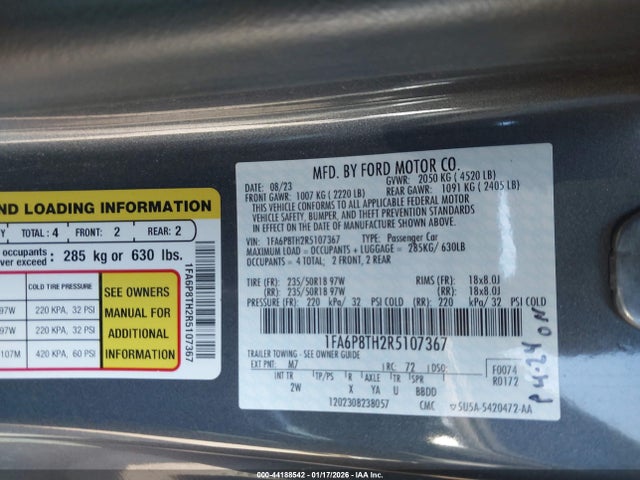 44188542 :رقم المزاد ، 1FA6P8TH2R5107367 vin ، 2024 Ford Mustang Ecoboost Fastback مزاد بيع