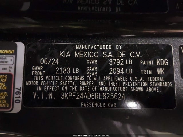 Aukcja sprzedaży 2024 Kia Forte Lxs, vin: 3KPF24AD6RE825624, numer aukcji: 44188586