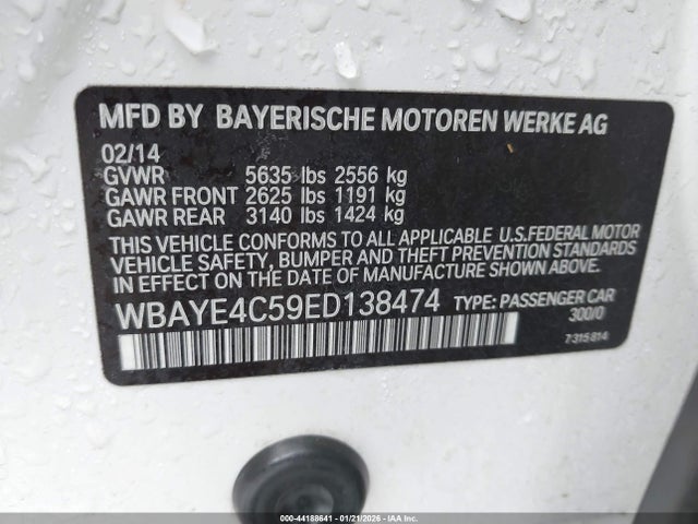 Aukcja sprzedaży 2014 Bmw 740li, vin: WBAYE4C59ED138474, numer aukcji: 44188641