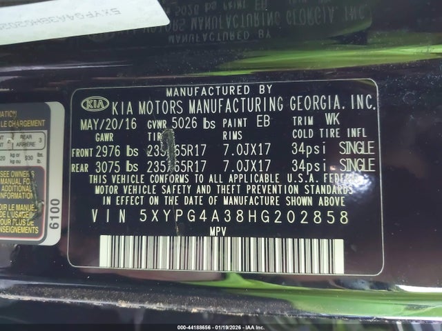 2017 KIA SORENTO 5XYPG4A38HG202858 Photo 8