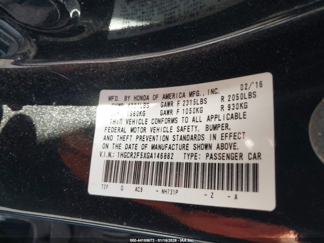 1HGCR2F5XGA146882 Honda Accord Sport