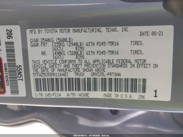 5TFAZ5CN3MX116403 Toyota Tacoma Sr5 V6
