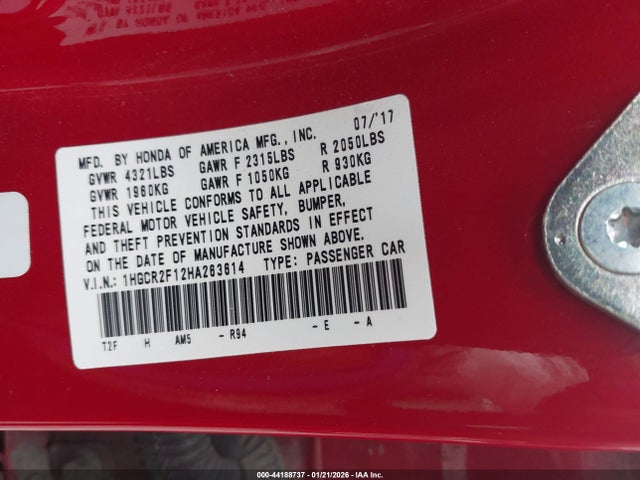 1HGCR2F12HA263614 Honda Accord Sport Se