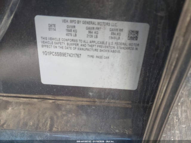 1G1PC5SB9E7431767 Chevrolet Cruze 1lt Auto