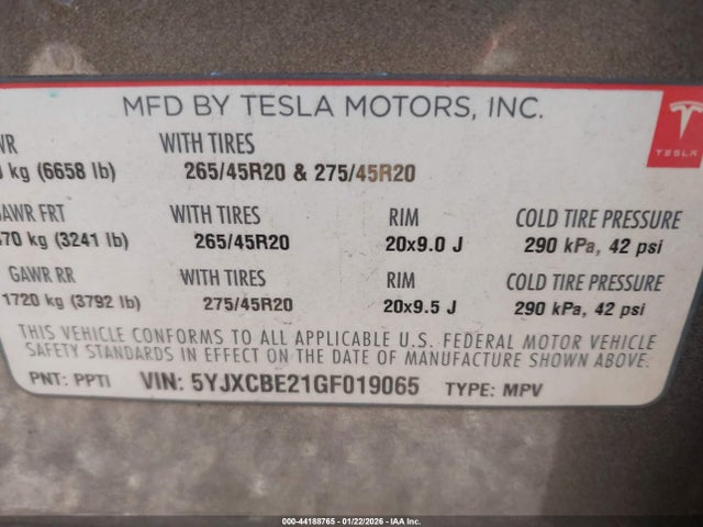Aukcja sprzedaży 2016 Tesla Model X, vin: 5YJXCBE21GF019065, numer aukcji: 44188765