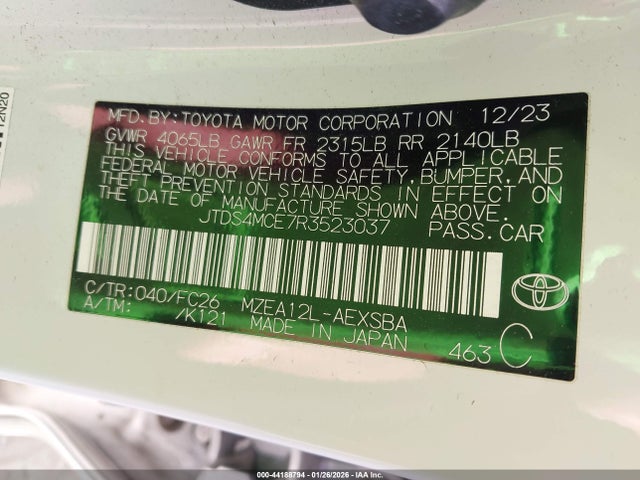 JTDS4MCE7R3523037 Toyota COROLLA SE