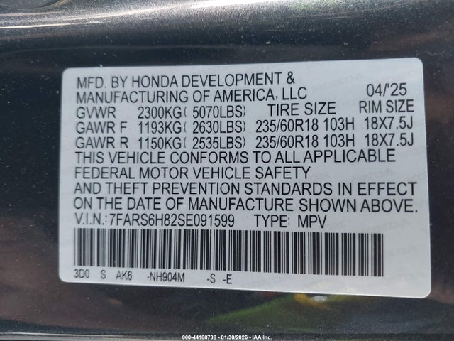 7FARS6H82SE091599 Honda Cr-v Hybrid Sport-l