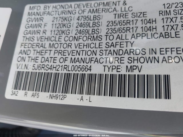 5J6RS4H21RL005664 Honda Cr-v Lx Awd