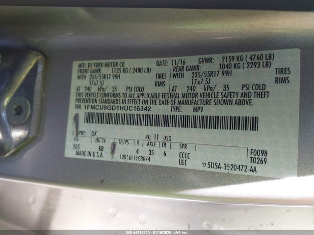 1FMCU9GD1HUC16342 Ford ESCAPE SE