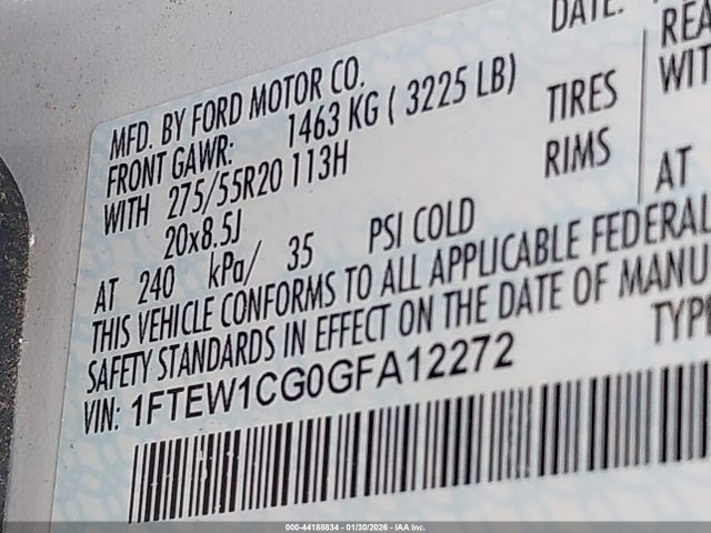 Aukcja sprzedaży 2016 Ford F-150 Lariat, vin: 1FTEW1CG0GFA12272, numer aukcji: 44188834