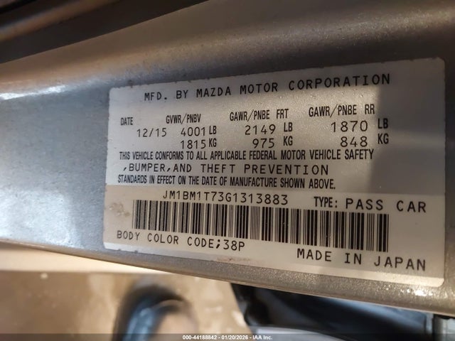 Aukcja sprzedaży 2016 Mazda Mazda3 I Sport, vin: JM1BM1T73G1313883, numer aukcji: 44188842