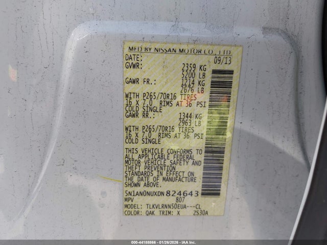 44188866 :رقم المزاد ، 5N1AN0NUXDN824643 vin ، 2013 Nissan Xterra S مزاد بيع