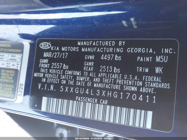 Aukcja sprzedaży 2017 Kia Optima Ex, vin: 5XXGU4L3XHG170411, numer aukcji: 44188869