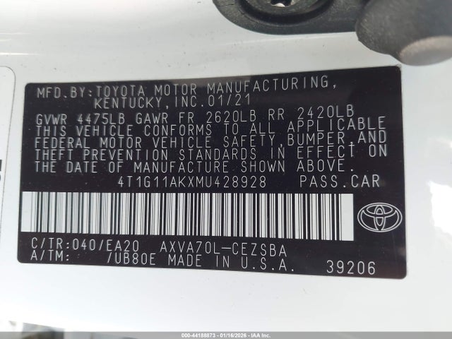 4T1G11AKXMU428928 Toyota CAMRY SE
