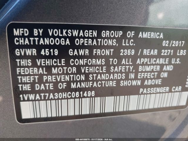 2017 VOLKSWAGEN PASSAT 1VWAT7A30HC061496 Photo 8