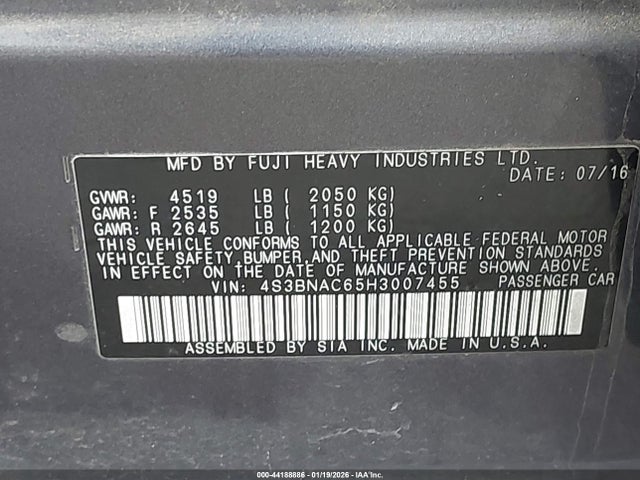 4S3BNAC65H3007455 Subaru Legacy 2.5i Premium