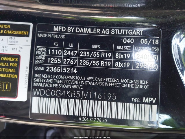 44188949 :رقم المزاد ، WDC0G4KB5JV116195 vin ، 2018 Mercedes-benz Glc 300 4matic مزاد بيع
