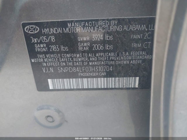 5NPD84LF0JH310204 Hyundai Elantra Value Edition