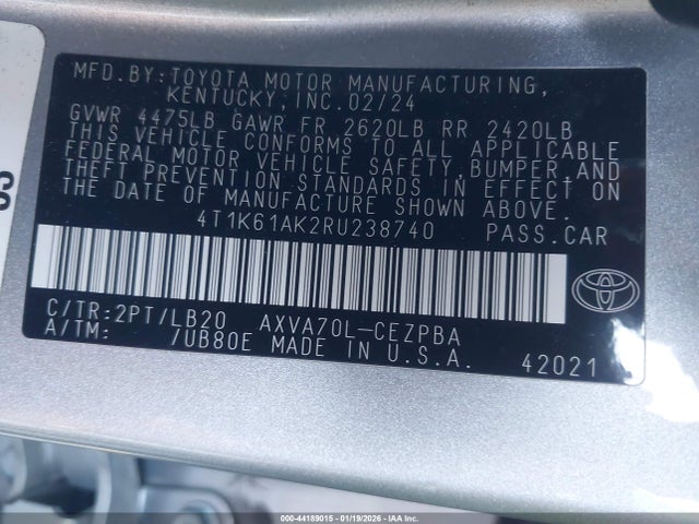 Toyota CAMRY XSE 2024 4T1K61AK2RU238740 Image 9