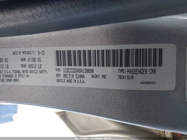 2016 Chrysler 200 S მანქანა იყიდება აუქციონზე, vin: 1C3CCCDGXGN130690, აუქციონის ნომერი: 44189077