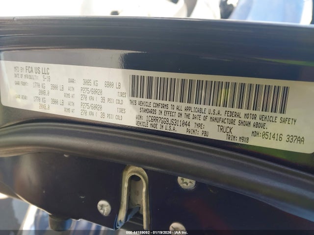 44189092 :رقم المزاد ، 1C6RR7GG9JS311044 vin ، 2018 Ram 1500 Big Horn  4x4 6'4 Box مزاد بيع