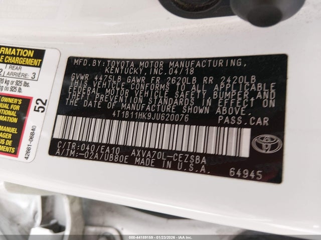4T1B11HK9JU620076 Toyota CAMRY SE