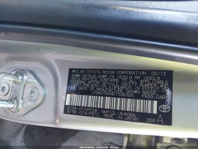 2013 TOYOTA PRIUS C JTDKDTB34D1536326 Photo 8