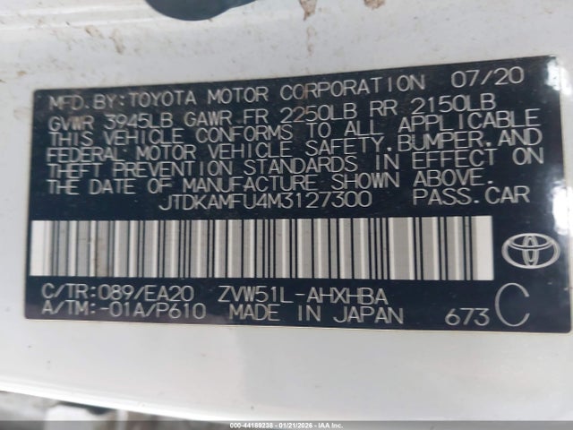 JTDKAMFU4M3127300 Toyota Prius 2020 Edition