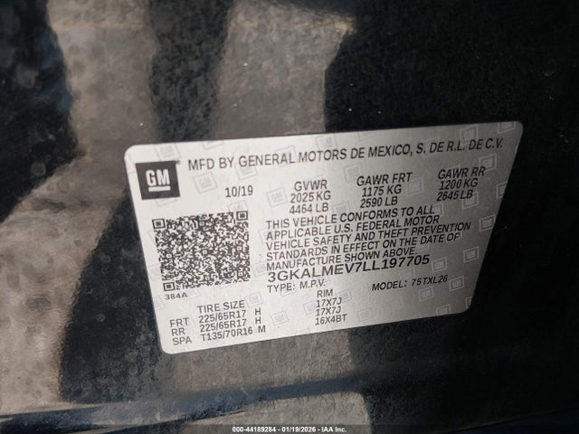 Aukcja sprzedaży 2020 Gmc Terrain Fwd Sle, vin: 3GKALMEV7LL197705, numer aukcji: 44189284