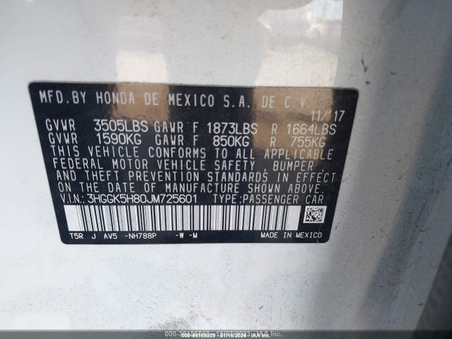 Продаж на аукціоні авто 2018 Honda Fit Ex, vin: 3HGGK5H80JM725601, номер лоту: 44189309