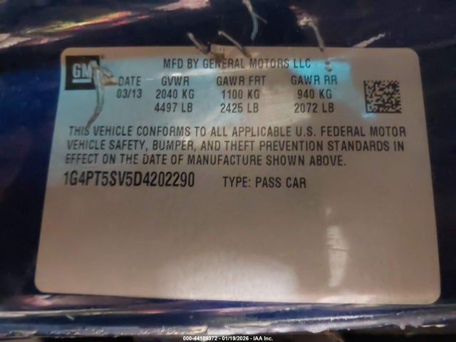 2013 Buick Verano Premium Group მანქანა იყიდება აუქციონზე, vin: 1G4PT5SV5D4202290, აუქციონის ნომერი: 44189372
