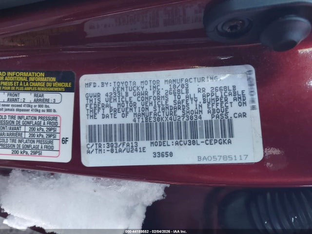 2004 TOYOTA CAMRY 4T1BE30KX4U273034 Photo 8