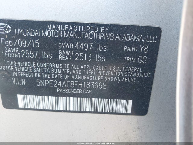 Aukcja sprzedaży 2015 Hyundai Sonata Se, vin: 5NPE24AF8FH183668, numer aukcji: 44189553