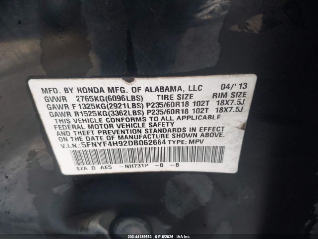 2013 HONDA PILOT 5FNYF4H92DB062664 Photo 8