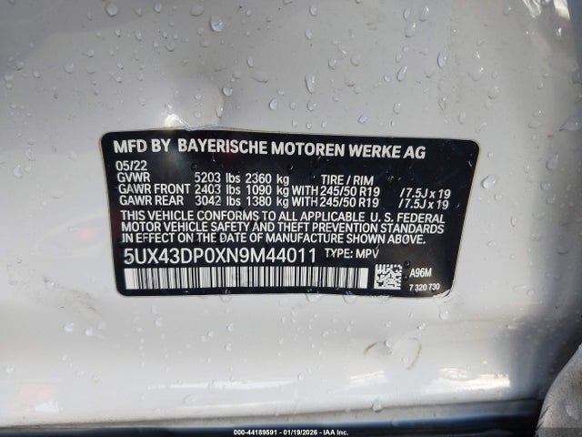 5UX43DP0XN9M44011 BMW X3 Sdrive30i