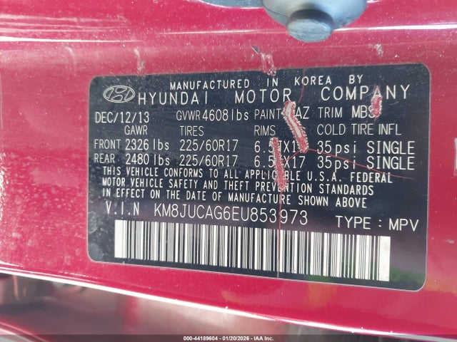 KM8JUCAG6EU853973 Hyundai TUCSON SE