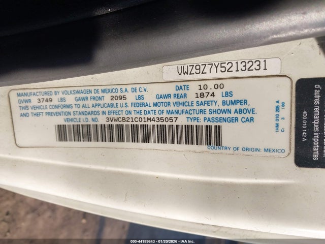 2001 VOLKSWAGEN NEW BEETLE 3VWCB21C01M435057 Photo 8