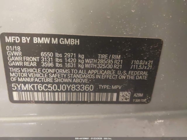Aukcja sprzedaży 2018 Bmw X5 M, vin: 5YMKT6C50J0Y83360, numer aukcji: 44189661