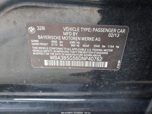 44189675 :رقم المزاد ، WBA3B5G56DNP40762 vin ، 2013 Bmw 328i Xdrive مزاد بيع