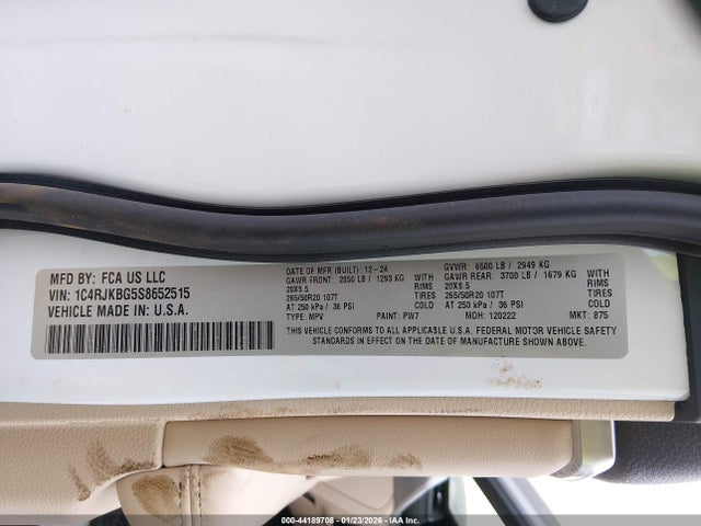 44189708 :رقم المزاد ، 1C4RJKBG5S8652515 vin ، 2025 Jeep Grand Cherokee L Limited 4x4 مزاد بيع