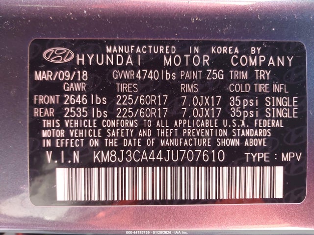 KM8J3CA44JU707610 Hyundai TUCSON SEL