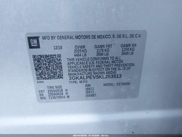 44189768 :رقم المزاد ، 3GKALPEV5KL253513 vin ، 2019 Gmc Terrain Slt مزاد بيع