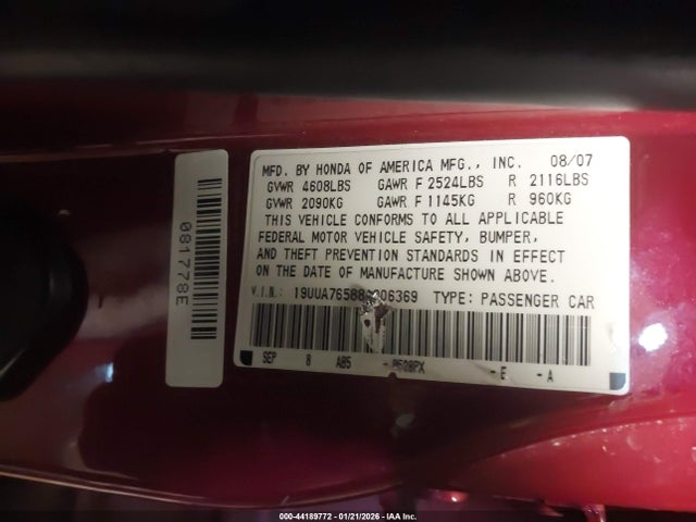 Продаж на аукціоні авто 2008 Acura Tl Type S, vin: 19UUA76588A006369, номер лоту: 44189772