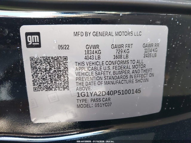 1G1YA2D40P5100145 Chevrolet Corvette Stingray Rwd 1lt
