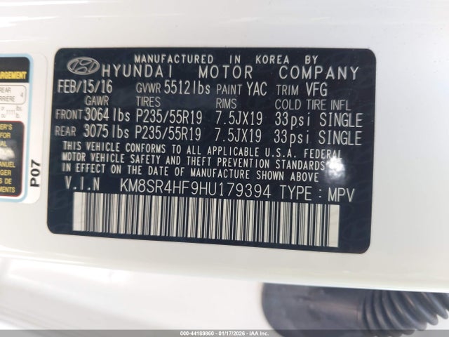 KM8SR4HF9HU179394 Hyundai Santa Fe