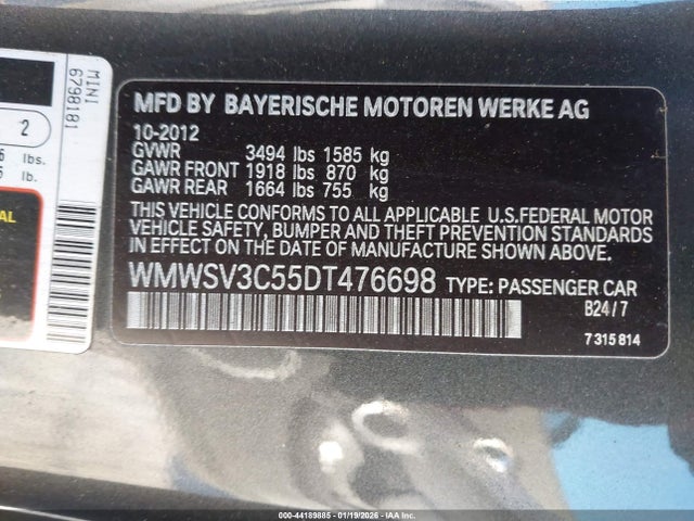 2013 MINI HARDTOP WMWSV3C55DT476698 Photo 8