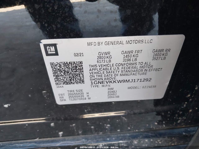 1GNEVKKW9MJ171292 Chevrolet Traverse Awd Premier
